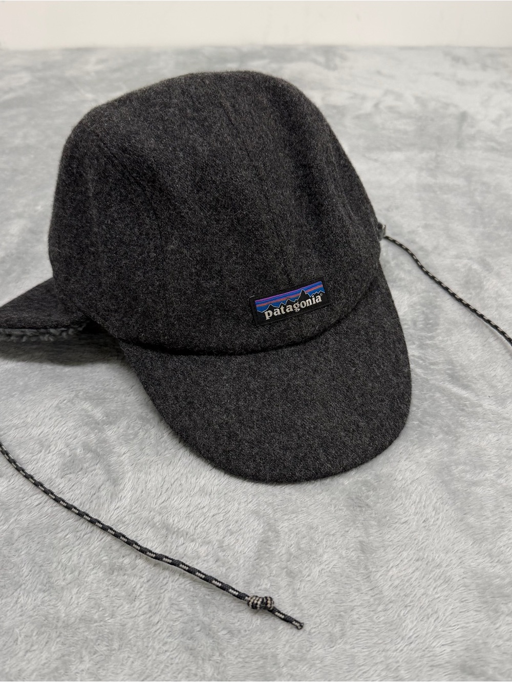 Patagonia Recycled Wool Ear Flap Cap Sherpa Cap Gray Outdoor Winter